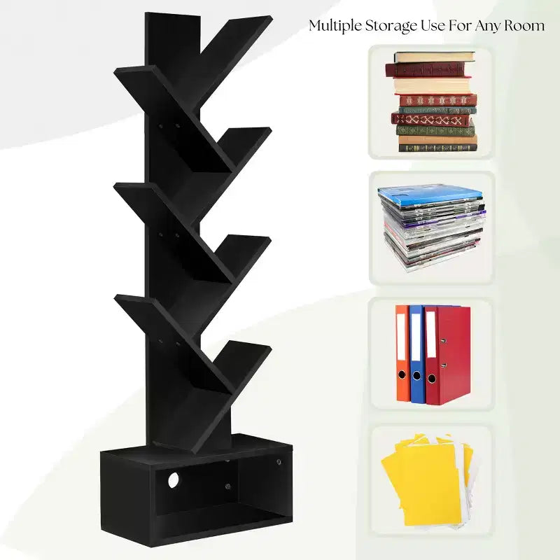 Étagère Arbre Zigzag à 7 Niveaux avec Tiroir Ouvert pour Livres, Décorations et Accessoires - Unité de Rangement Peu Encombrante pour Salon, Chambre, Bureau