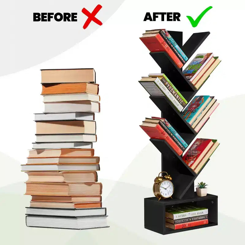 Étagère Arbre Zigzag à 7 Niveaux avec Tiroir Ouvert pour Livres, Décorations et Accessoires - Unité de Rangement Peu Encombrante pour Salon, Chambre, Bureau