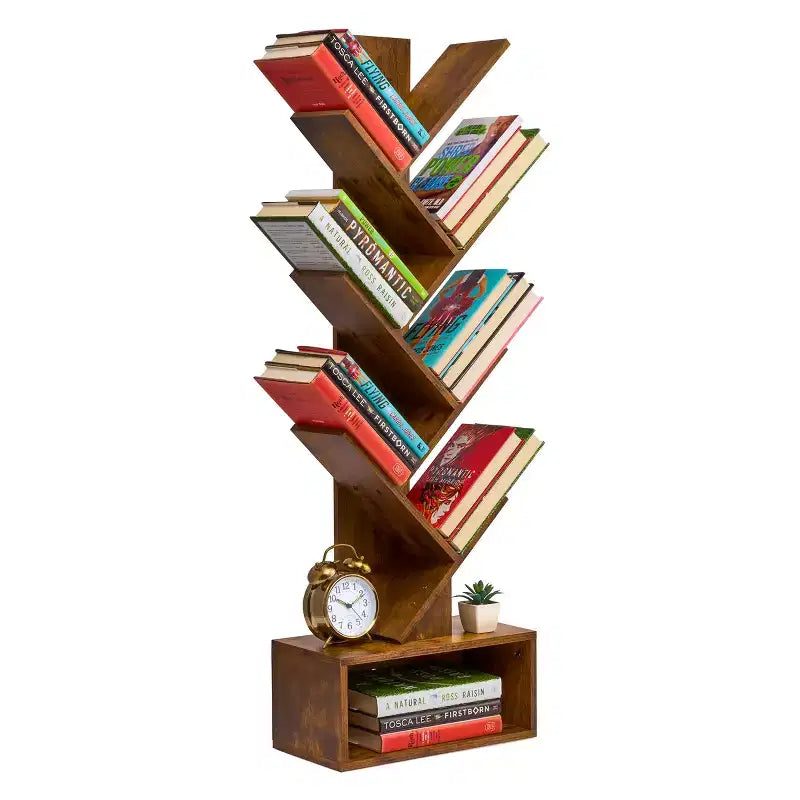 Étagère Arbre Zigzag à 7 Niveaux avec Tiroir Ouvert pour Livres, Décorations et Accessoires - Unité de Rangement Peu Encombrante pour Salon, Chambre, Bureau