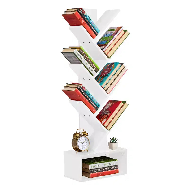 Étagère Arbre Zigzag à 7 Niveaux avec Tiroir Ouvert pour Livres, Décorations et Accessoires - Unité de Rangement Peu Encombrante pour Salon, Chambre, Bureau