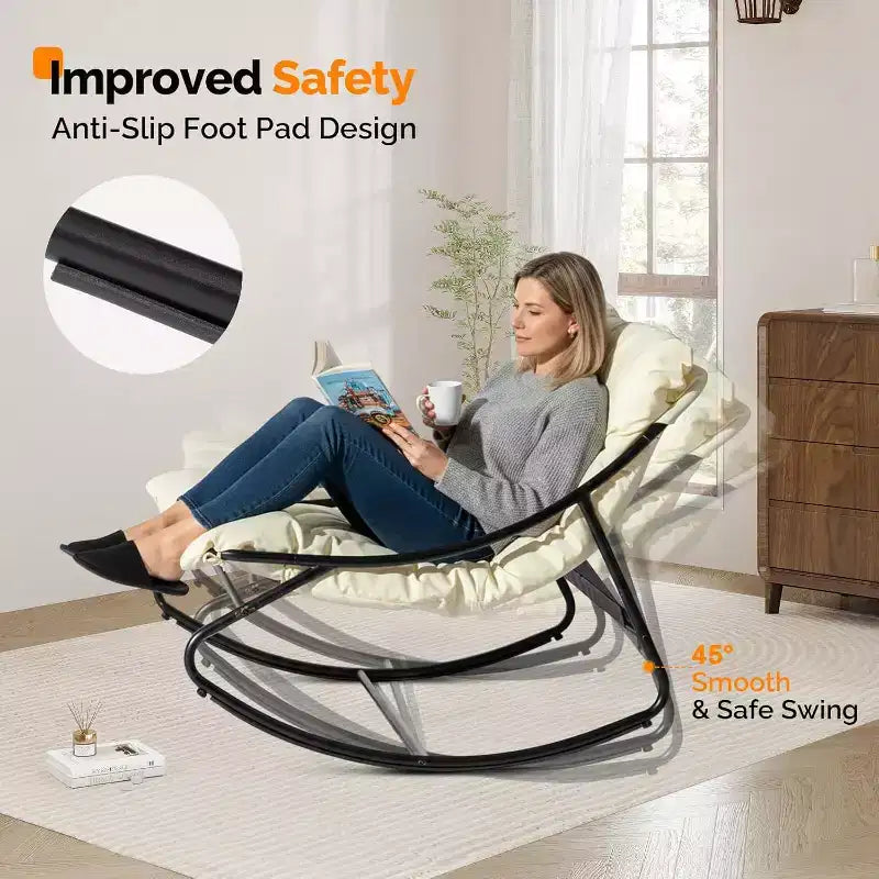 VINGLI Ensemble de 2 chaises berçantes de patio avec table d'appoint, capacité de 180 kg, chaises à bascule rembourrées pour l'extérieur et l'intérieur, blanc