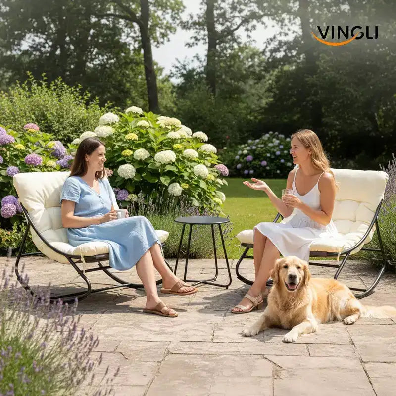 VINGLI Ensemble de 2 chaises berçantes de patio avec table d'appoint, capacité de 180 kg, chaises à bascule rembourrées pour l'extérieur et l'intérieur, blanc