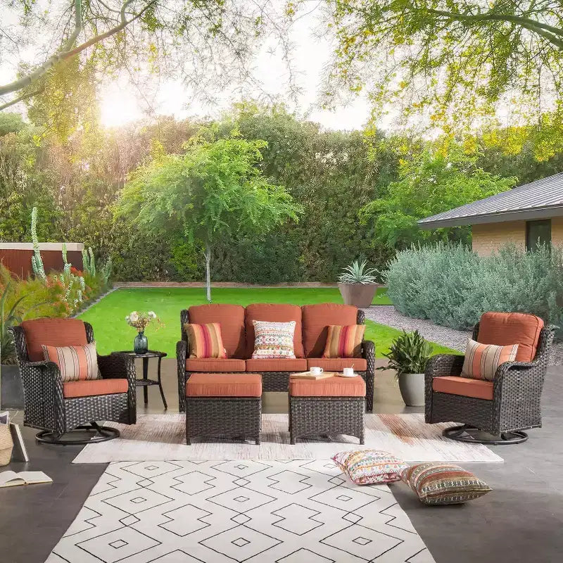 HOMLUX Ensemble de 6 meubles de patio extérieurs, canapé à dossier haut et fauteuils pivotants