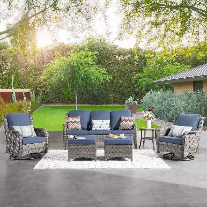HOMLUX Ensemble de 6 meubles de patio extérieurs, canapé à dossier haut et fauteuils pivotants