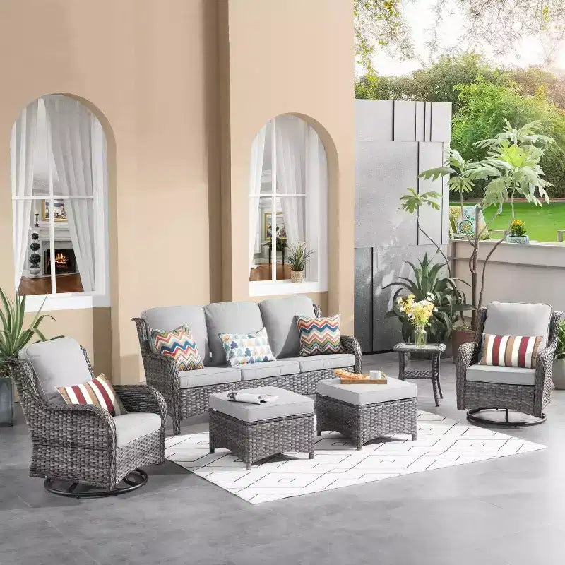 HOMLUX Ensemble de 6 meubles de patio extérieurs, canapé à dossier haut et fauteuils pivotants