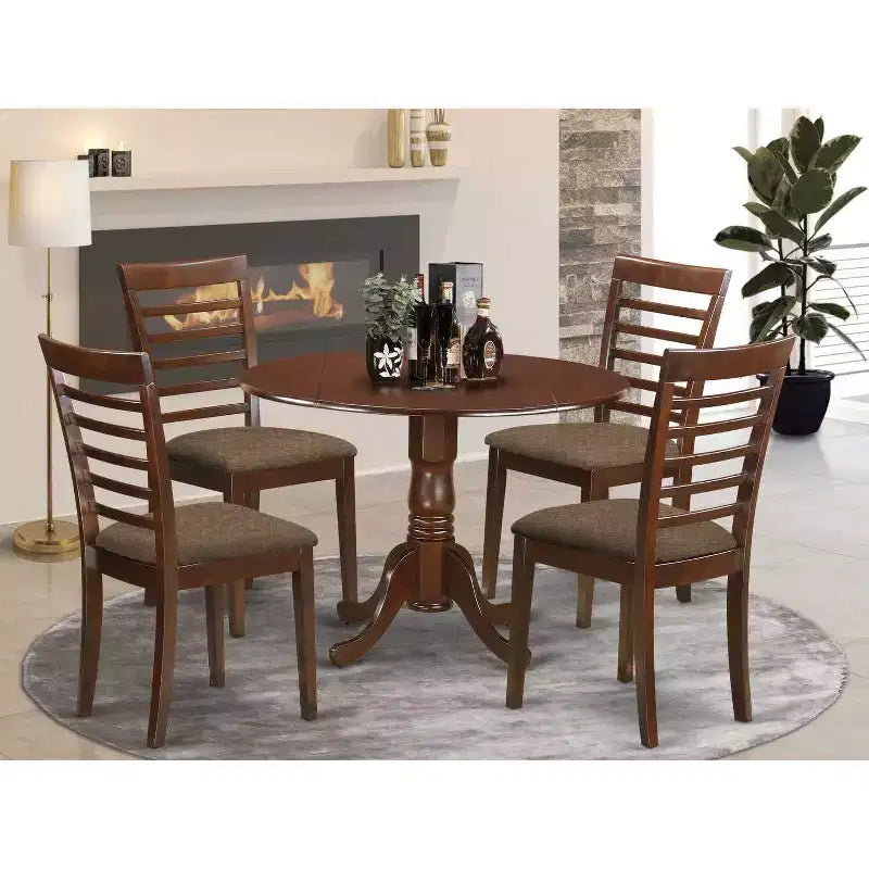 Ensemble de table de cuisine rétro - Ensemble de salle à manger 5 pièces avec chaises - Table ronde à abattants - Bois dur asiatique