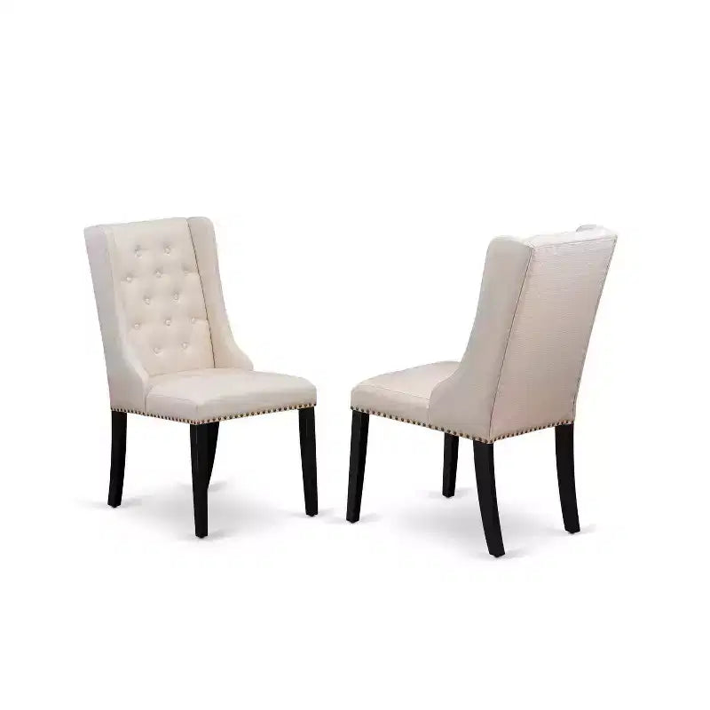 Ensemble de salle à manger 3 pièces en bois massif finition noire – Dessus touffeté de boutons – 4 places