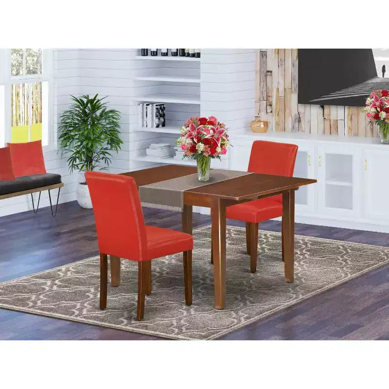 Ensemble table à dîner rectangulaire - Table à dîner 3 pièces avec rallonge papillon et 2 chaises Parsons - Rouge brique