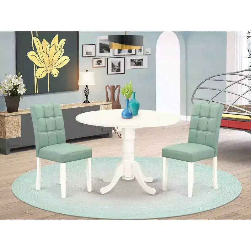 Ensemble table et 2 chaises de salle à manger rondes - Ensemble table et chaises de cuisine blanc lin