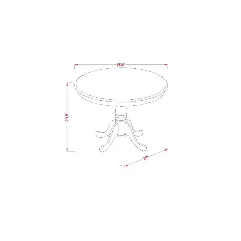 Table à manger HomeStock 5 pièces à plateau rond en bois massif, finition brossé noir, avec 4 chaises Parson