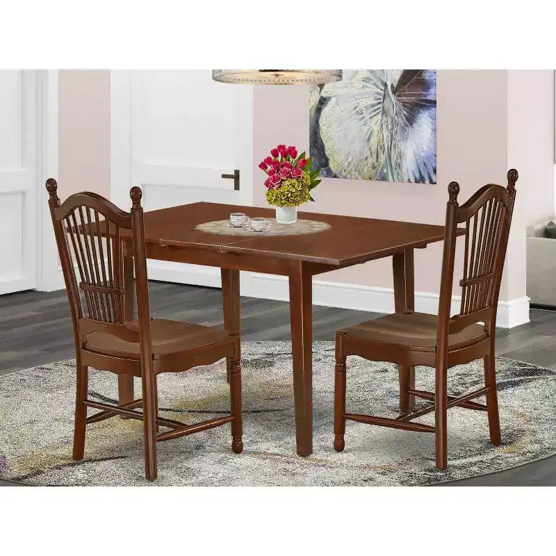 Ensemble table de salle à manger rectangulaire 3 pièces 48-60 Table avec rallonge et 2 chaises en bois - HomeStock