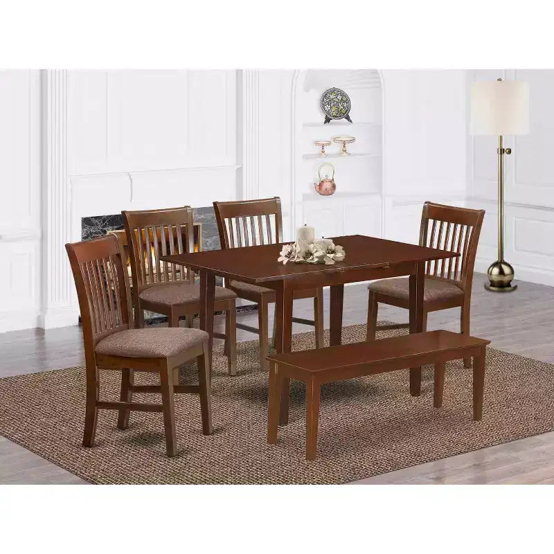 Salle à Manger Élégante - Table en Acajou et 6 Chaises - Table Rectangulaire avec Rallonge - Construction en Bois Massif