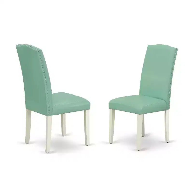 HomeStock – Table de salle à manger rectangulaire 7 pièces en lin blanc avec plateau en bois massif et 6 chaises Parson