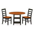 HomeStock 3-Piece Black and Cherry Finish Round Solid Wood Top Dining Table Set