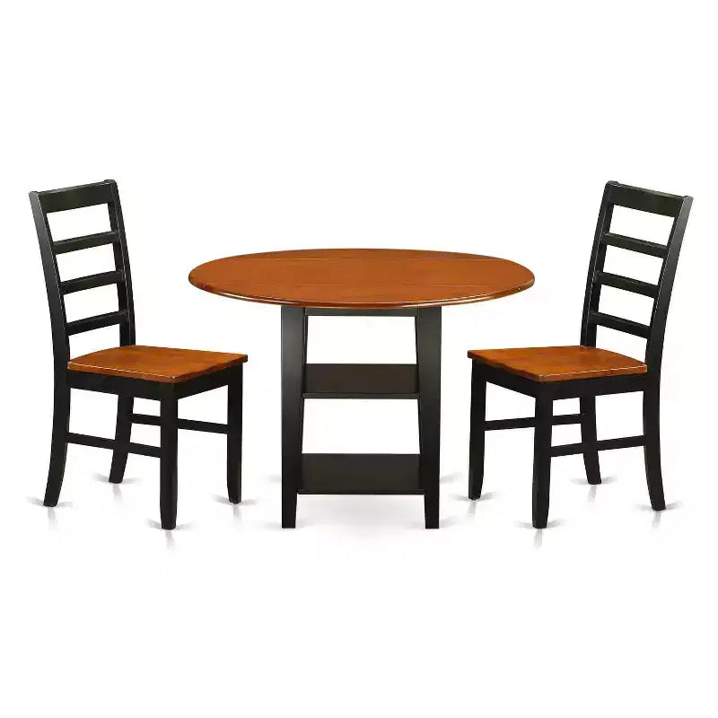 HomeStock 3-Piece Black and Cherry Finish Round Solid Wood Top Dining Table Set