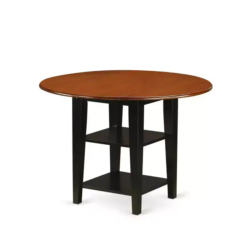 Ensemble de salle à manger 3 pièces HomeStock, dessus en bois massif rond, fini noir et cerisier