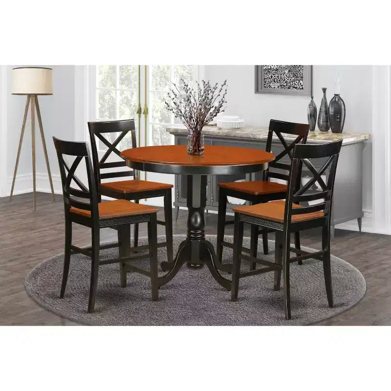 Ensemble de comptoir de cuisine – Table et chaises 5 pièces – Meubles de salle à manger modernes – Finition cerisier noir