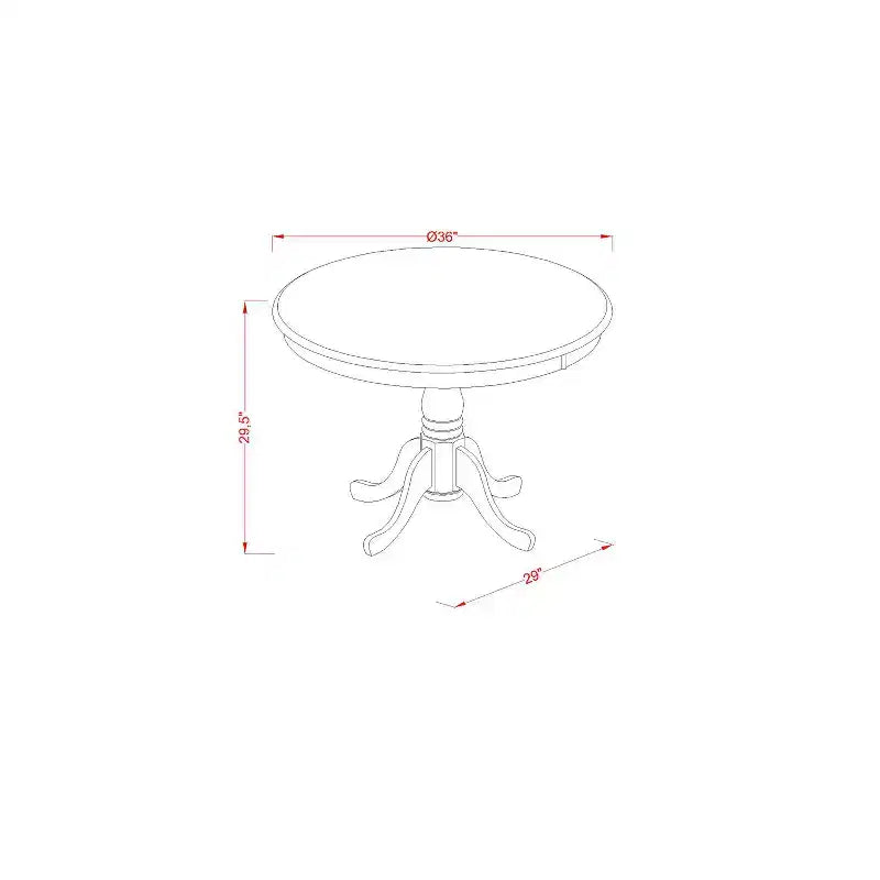 Table à manger 3 pièces en bois massif à plateau rond, finition Buttermilk et Cherry, avec 2 chaises avec
