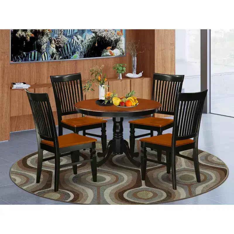 Ensemble de salle à manger rond moderne - Ensemble de 5 pièces table et chaises de cuisine - Table de 107 cm, finition cerisier noir