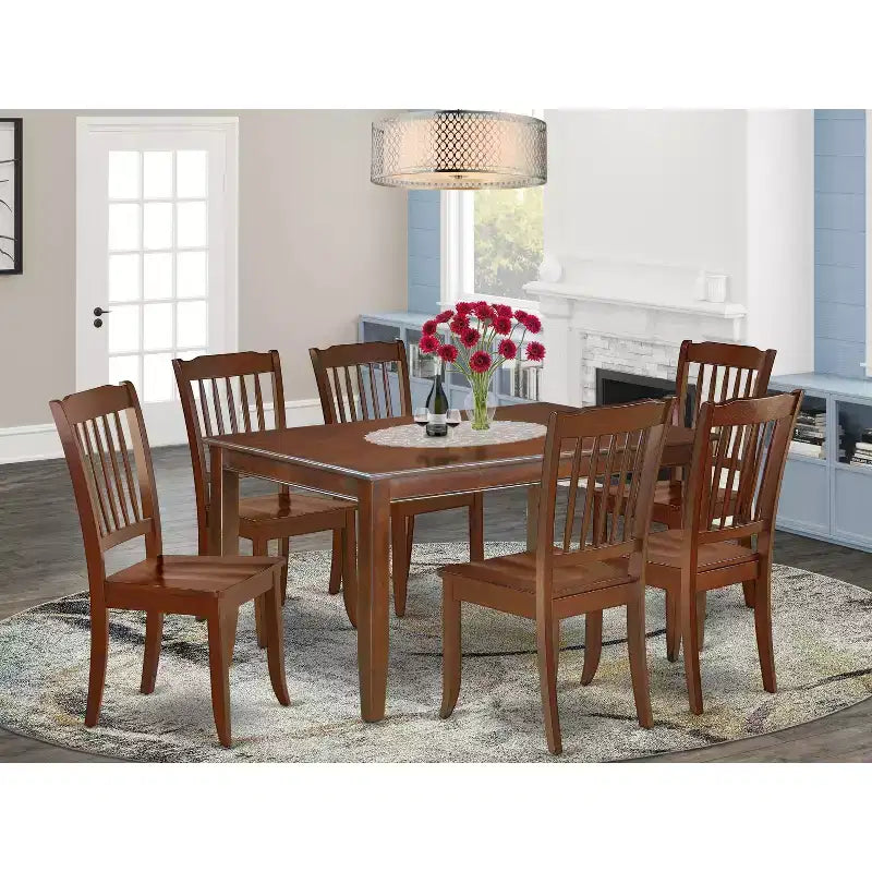 Ensemble de salle à manger rectangulaire - Table et chaises 7 pièces - Fini acajou - Ensemble de dînette de cuisine - Table de 60 pouces
