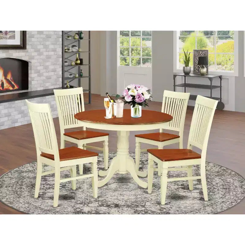 Ensemble de table de cuisine 5 pièces - Table à manger et 4 chaises - Style vintage - Finition cerisier crème