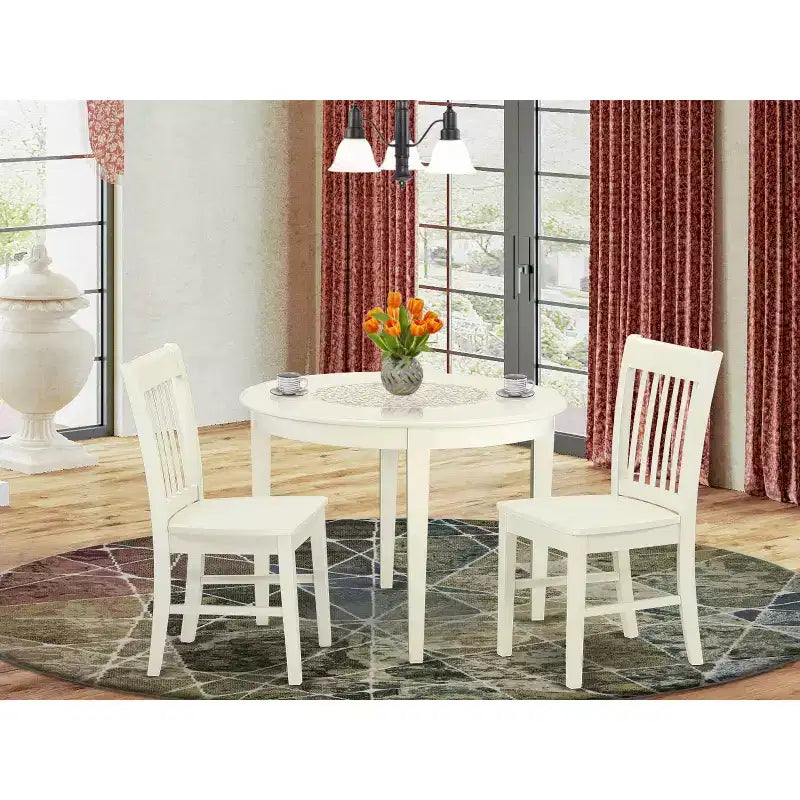 Ensemble table de cuisine 3 pièces Table et chaises rondes Blanc lin