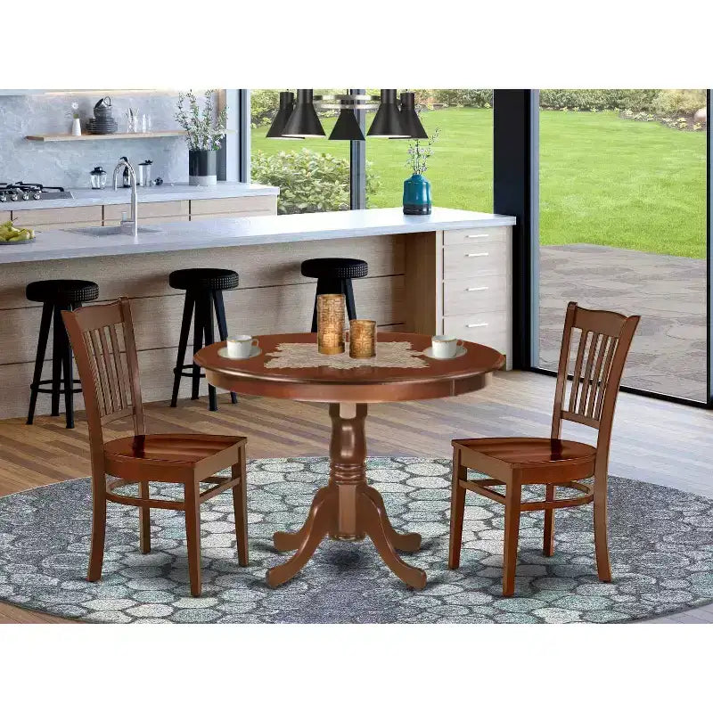 Ensemble de cuisine gothique - Ensemble de salle à manger glamour 3 pièces avec chaises - Table ronde de 107 cm - Design en bois élégant