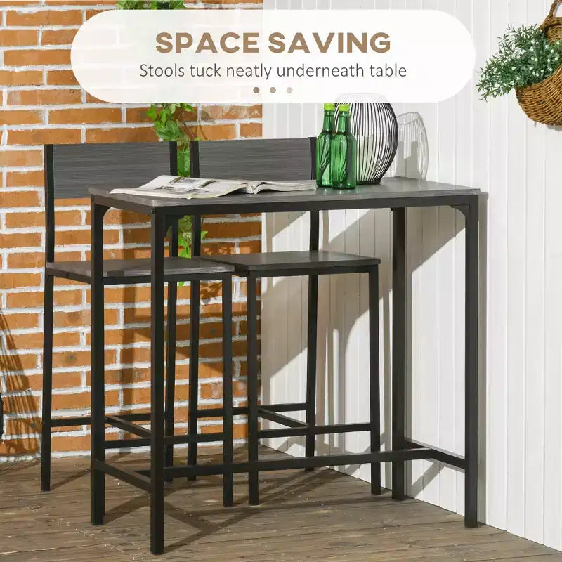 Ensemble table de bar et 2 chaises, table à manger industrielle pour 2, table de cuisine hauteur comptoir avec tabourets de bar, ensemble table de petit-déjeuner pour 2
