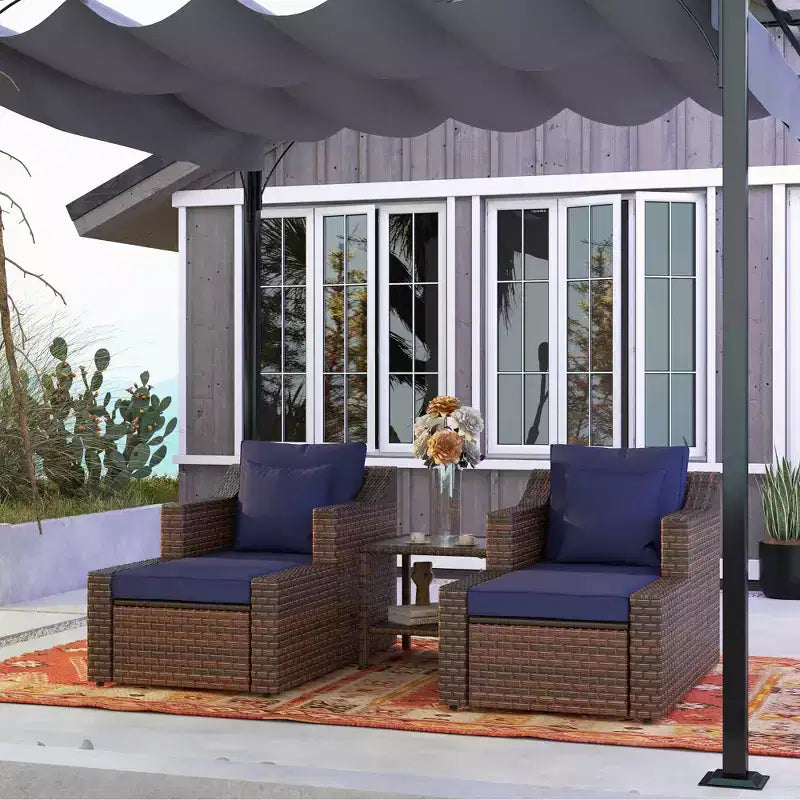 Ensemble de mobilier de patio 5 pièces, ensemble fauteuil et repose-pieds en rotin PE tout temps avec table et coussins