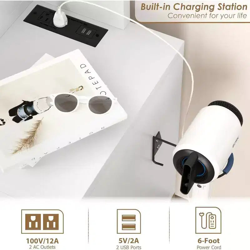 Coiffeuse de Maquillage avec Miroir et Lumière LED - 3 Modes d'Éclairage, Station de Charge, 5 Grands Tiroirs et 3 Niveaux d'Étagères Ouvertes pour Chambre à Coucher