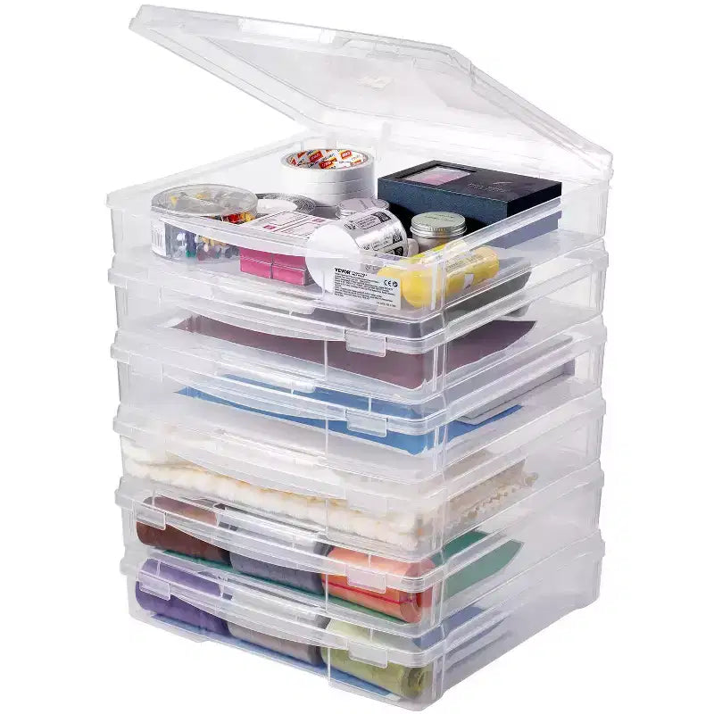 VEVOR Scrapbook Paper Storage, 6 Pack Stackable Plastic Board Game Boxes, Clear Multi-Purpose Document Case with Rounded Corners, Transparent