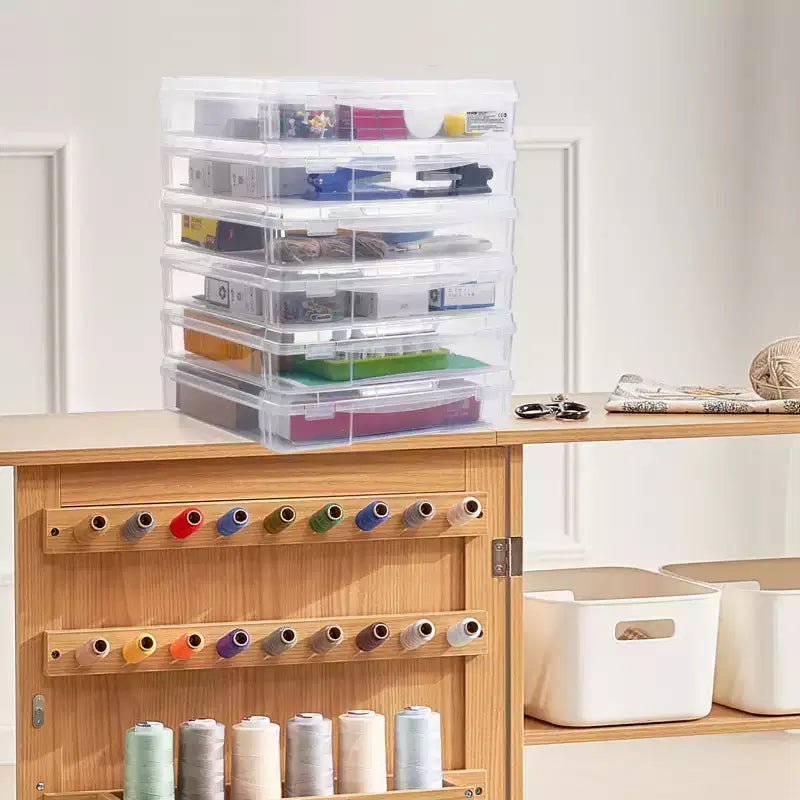 Rangement Papier Scrapbook, 6 Boîtes de Jeu de Société en Plastique Empilables, Étui à Documents Multifonction Transparent avec Coins Arrondis, Transparent