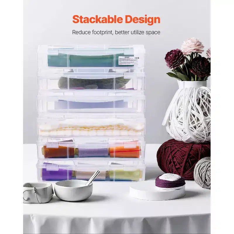 Rangement Papier Scrapbook, 6 Boîtes de Jeu de Société en Plastique Empilables, Étui à Documents Multifonction Transparent avec Coins Arrondis, Transparent