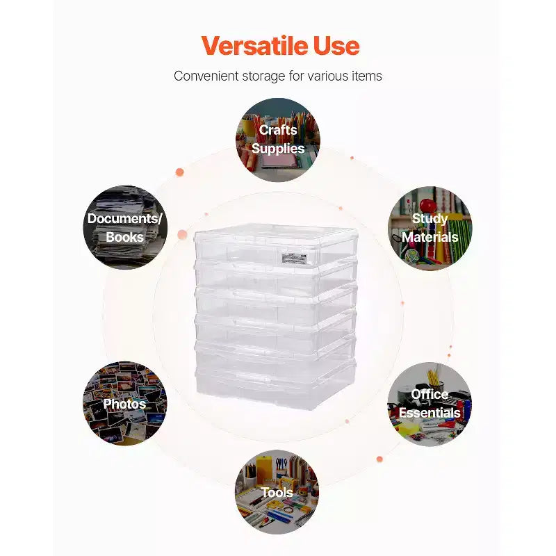 Rangement Papier Scrapbook, 6 Boîtes de Jeu de Société en Plastique Empilables, Étui à Documents Multifonction Transparent avec Coins Arrondis, Transparent