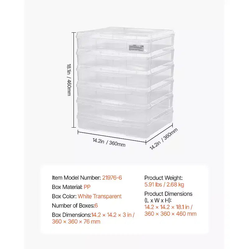 Rangement Papier Scrapbook, 6 Boîtes de Jeu de Société en Plastique Empilables, Étui à Documents Multifonction Transparent avec Coins Arrondis, Transparent