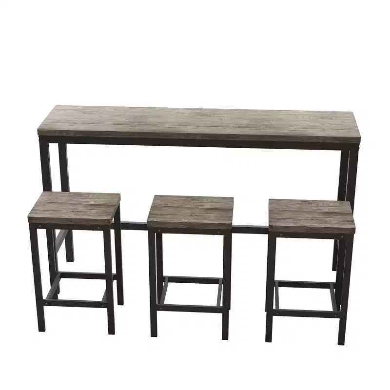 Table de bar 4 pièces, table de bistrot rectangulaire et 3 tabourets, pour cuisine, coin-repas, salon, appartement Marron et Gris