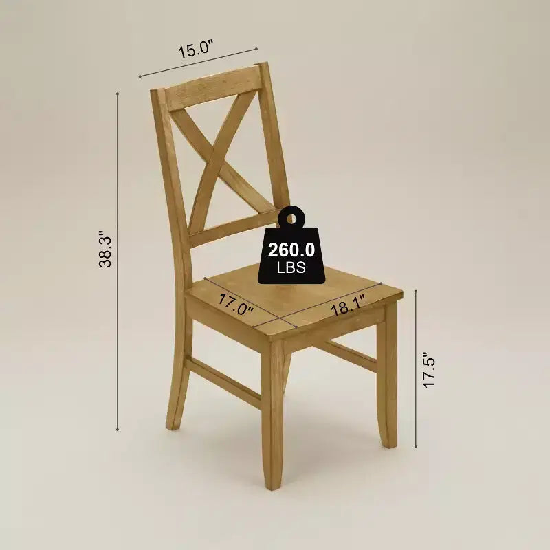 Chaise de salle à manger à dossier croisé en bois massif de 18,5 l x 21,4 P x 38,4 H