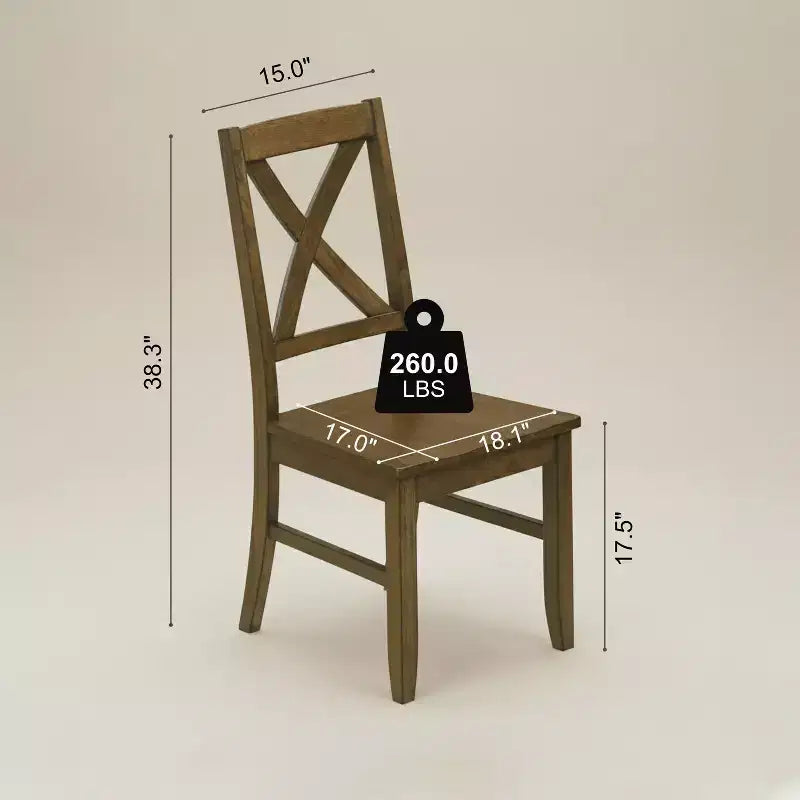 Chaise de salle à manger à dossier croisé en bois massif de 18,5 l x 21,4 P x 38,4 H