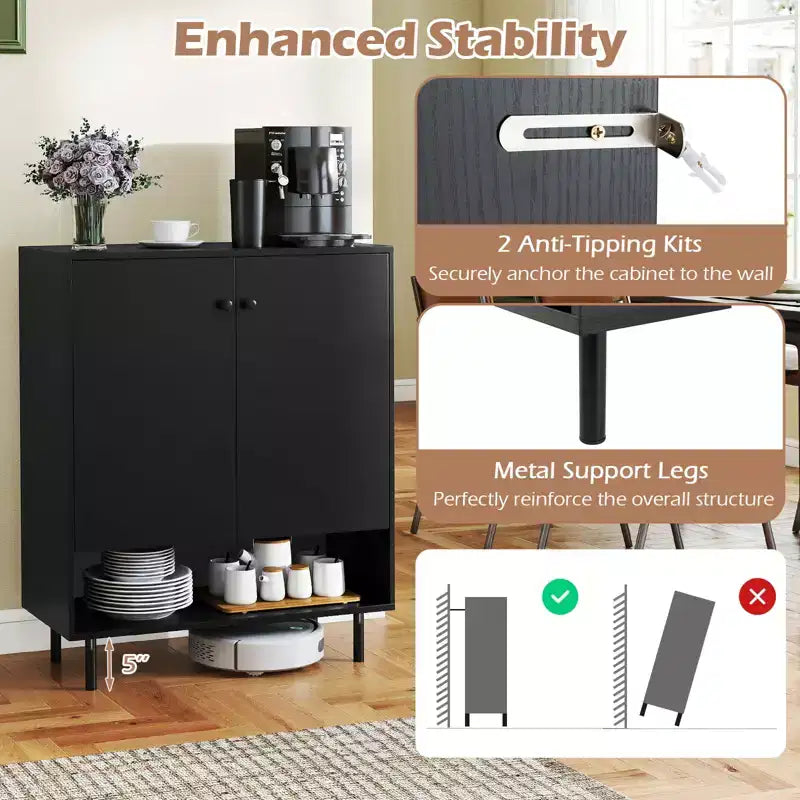 Buffet bahut de rangement - Armoire de cuisine avec porte et étagère réglable
