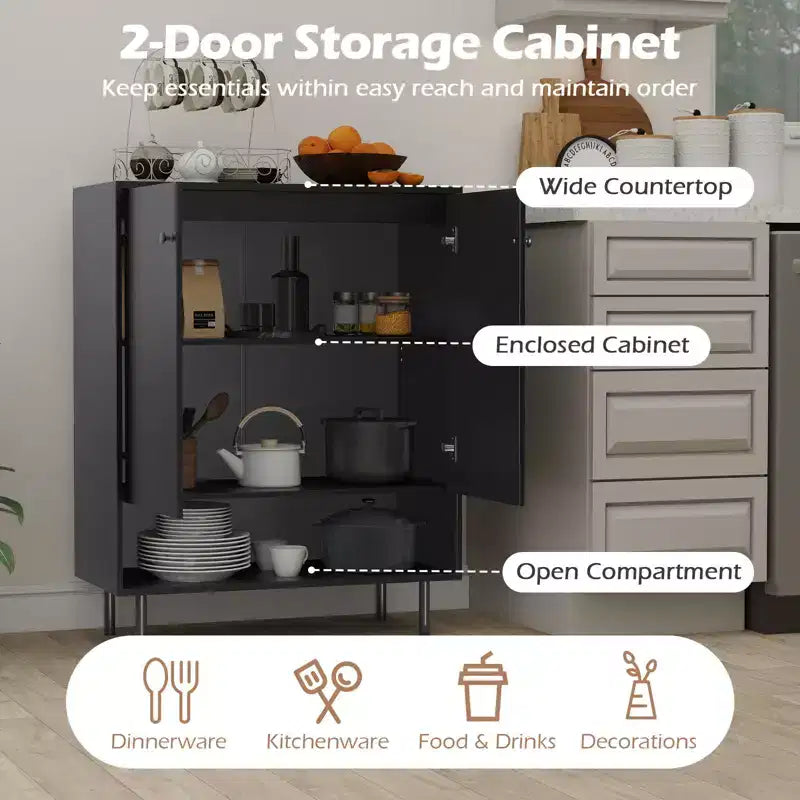 Buffet bahut de rangement - Armoire de cuisine avec porte et étagère réglable