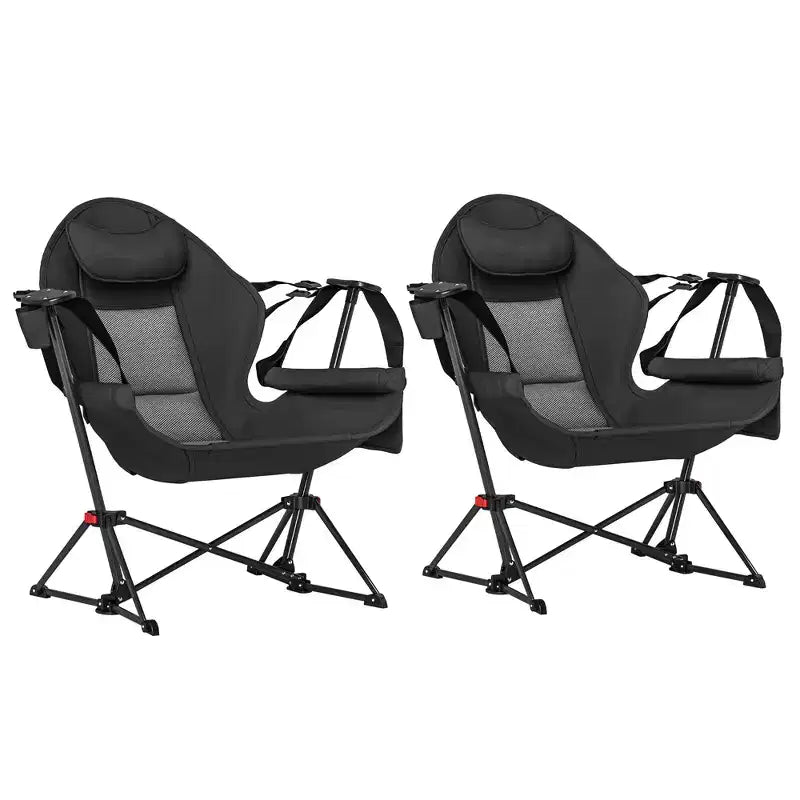 Hammock Camping Chair Set of 2, Adjustable Back Folding Swinging Hammock Chair with Cup Holder and Padded Seat