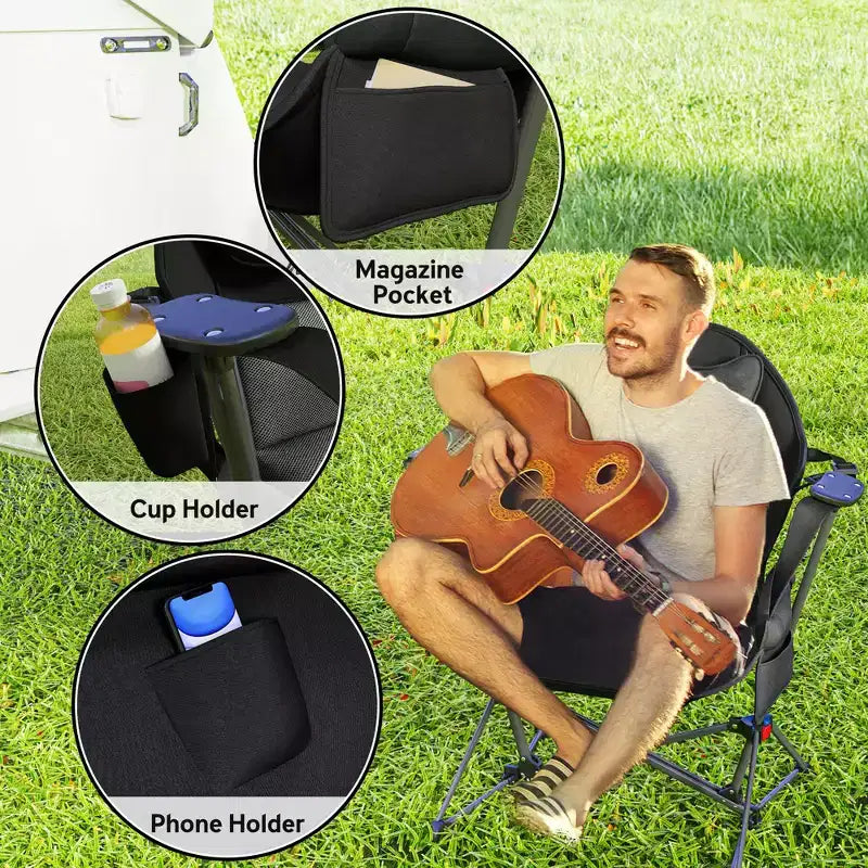 Chaise de camping hamac, Chaise hamac balançoire à dossier réglable avec porte-gobelet et siège rembourré