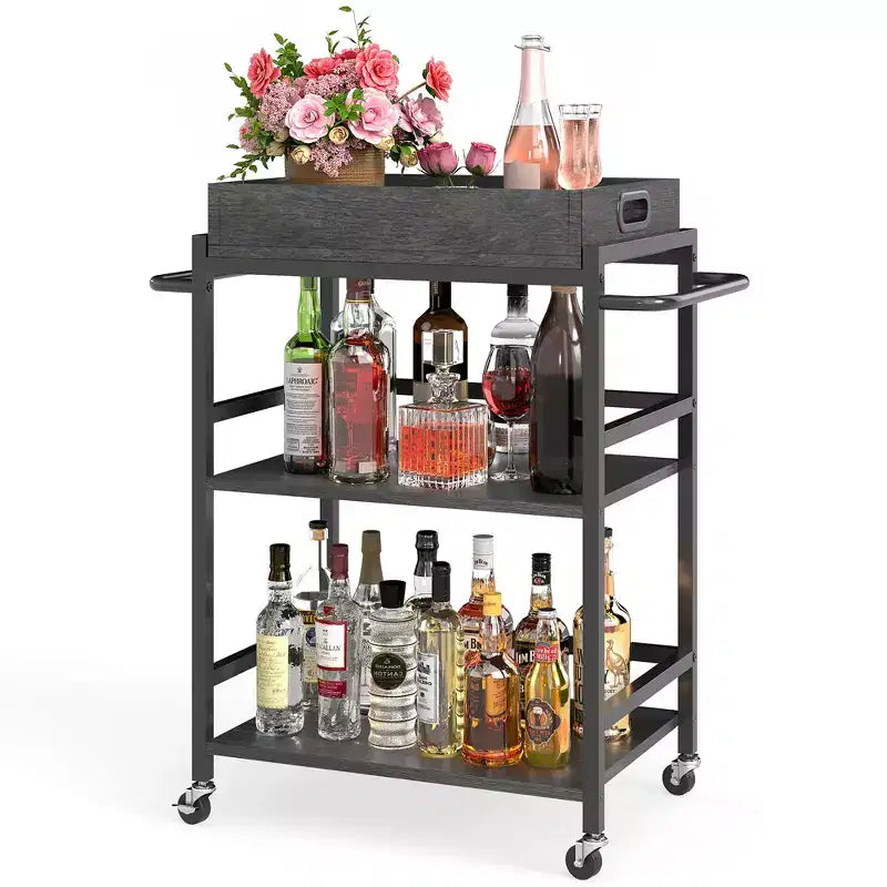 SUGIFT 3 Tier Kitchen Rolling Cart with Lockable Wheels and Storage Box