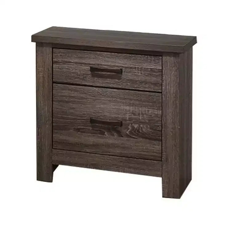 Royal Hampton 24 Inch Rustic 2 Drawer Nightstand, Sleek Metal Bar Handles, Oak Gray
