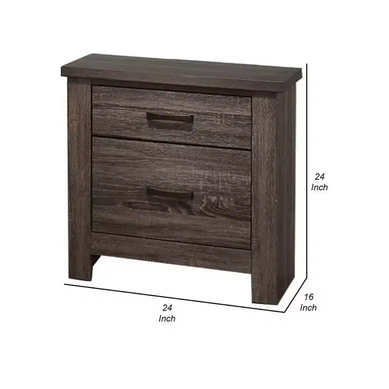 Table de chevet rustique à tiroirs de 61 cm, poignées fines en métal, gris chêne