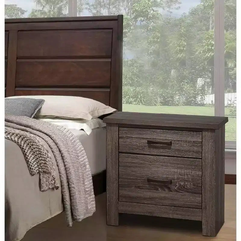 Table de chevet rustique à tiroirs de 61 cm, poignées fines en métal, gris chêne