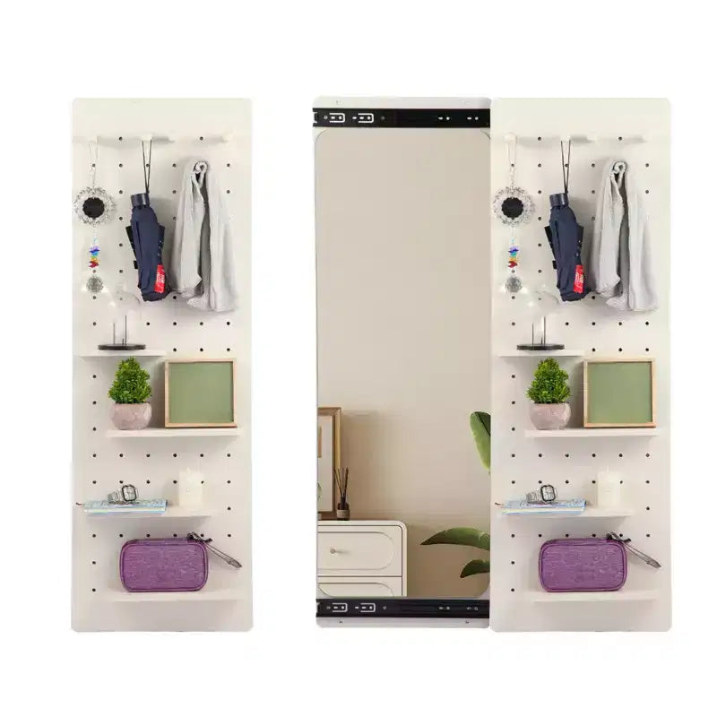 Miroir mural pleine longueur avec étagère, miroir corporel avec panneau perforé, miroir de maquillage mural pour chambre à coucher, salon, dressing