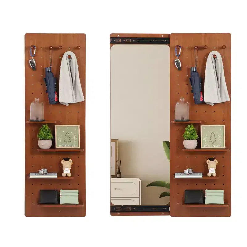 Miroir mural pleine longueur avec étagère, miroir corporel avec panneau perforé, miroir de maquillage mural pour chambre à coucher, salon, dressing