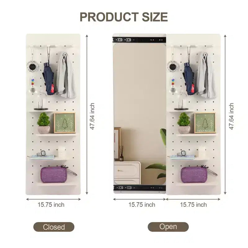 Miroir mural pleine longueur avec étagère, miroir corporel avec panneau perforé, miroir de maquillage mural pour chambre à coucher, salon, dressing