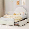 Bed Frame with Storage Drawers, Upholstered Boucle Platform Bed with Round Headboard, Heavy Duty & Noise Free, No Box Spring Needed